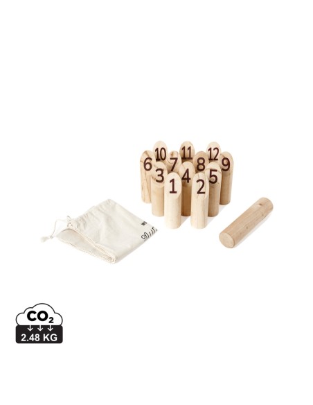 Juegos de madera con doce conos y un palo