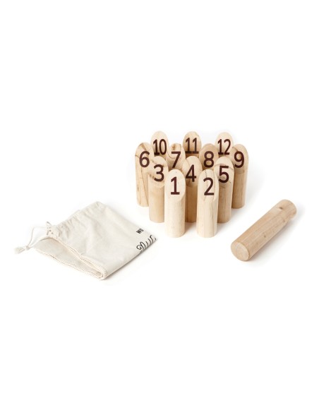 Juegos de madera con doce conos y un palo