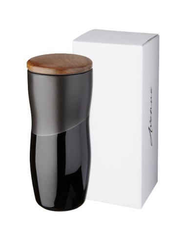 Vasos de cerámica con tapa de madera 370 ml