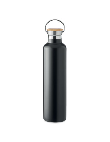 Botellas de acero inoxidable con tapón de bambú y asa 1 L