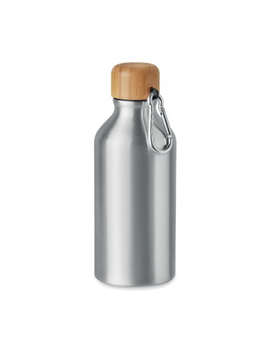 Botellas de aluminio con mosquetón y tapa de bambú 400 ml
