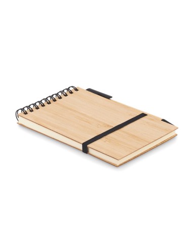 Cuadernos A6 con tapa de bambú y bolígrafo