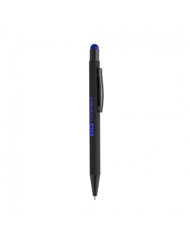 Bolígrafos negros con pulsador en variados colores