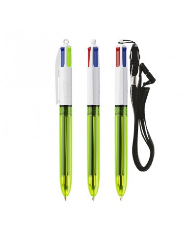 Bolígrafos Bic 4 colores fluo con lanyard