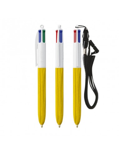 Bolígrafos Bic 4 colores wood style con lanyard