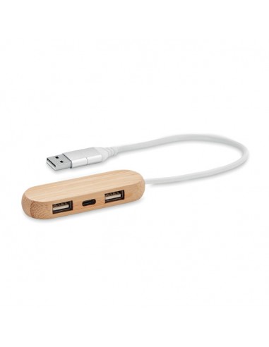 Hub USB de bambú con 3 puertos tipo C