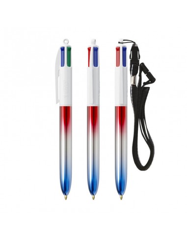 Bolígrafos Bic 4 colores flags con lanyard